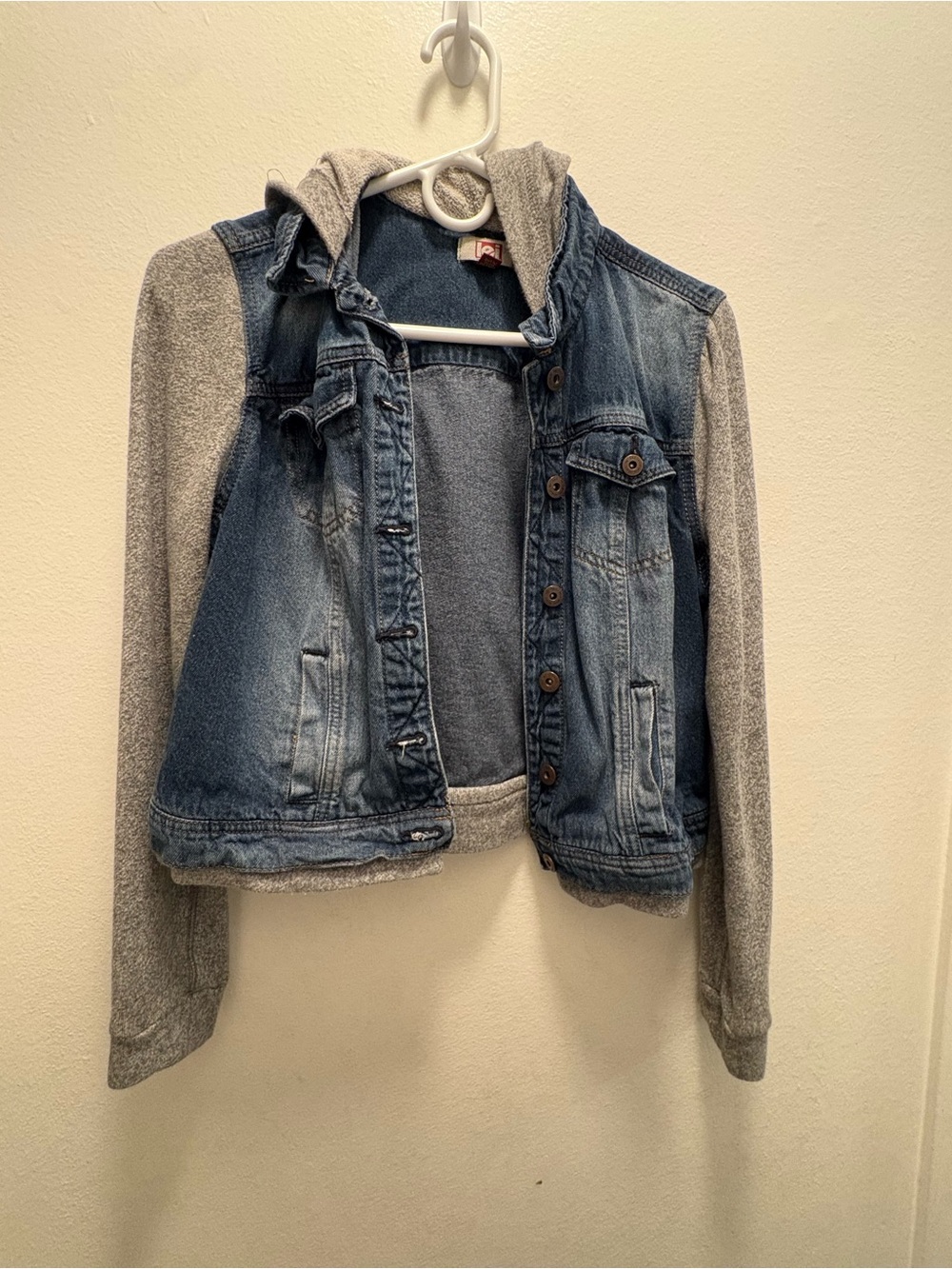 lei Denim Jean Jacket with Gray Hood and Blue Body